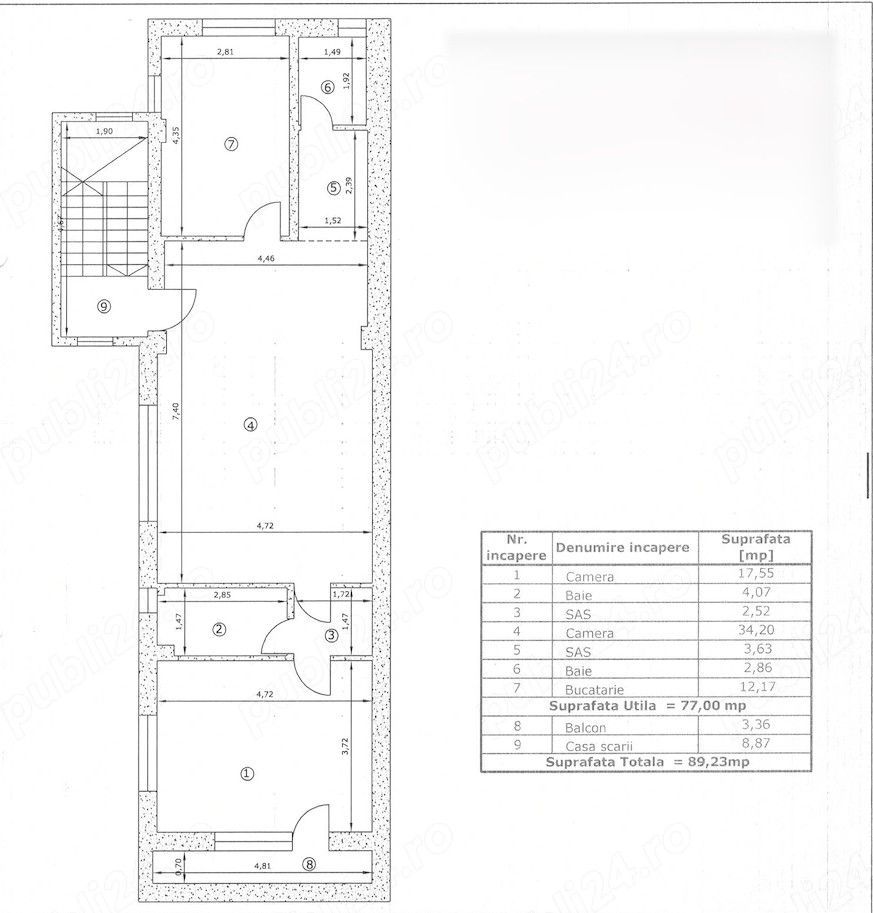 Apartament nou, 3 camere, 90 mp, etaj 4 din 4 fara lift, semimobilat, utilat nou, liniste, superb - 8
